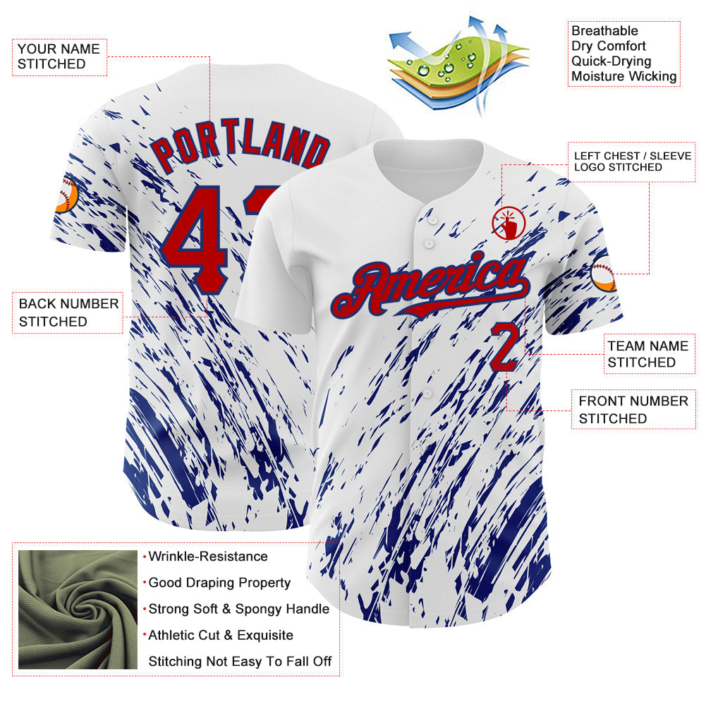 Custom White Red-Royal 3D Pattern Design Abstract Splash Authentic Baseball Jersey - Sky-Custom