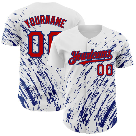 Custom White Red-Royal 3D Pattern Design Abstract Splash Authentic Baseball Jersey - Sky-Custom