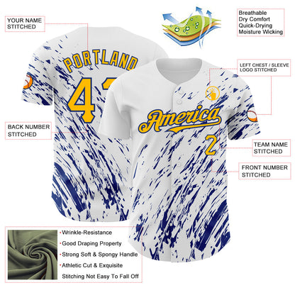 Custom White Gold-Royal 3D Pattern Design Abstract Splash Authentic Baseball Jersey - Sky-Custom