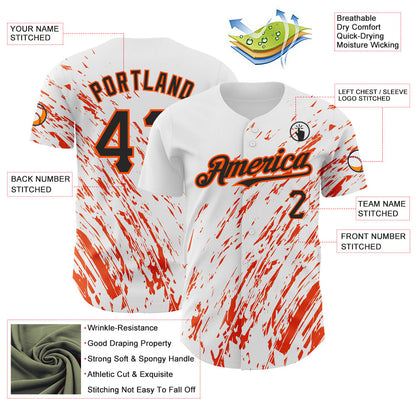 Custom White Black-Orange 3D Pattern Design Abstract Splash Authentic Baseball Jersey - Sky-Custom