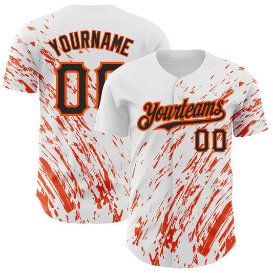 Custom White Black-Orange 3D Pattern Design Abstract Splash Authentic Baseball Jersey - Sky-Custom