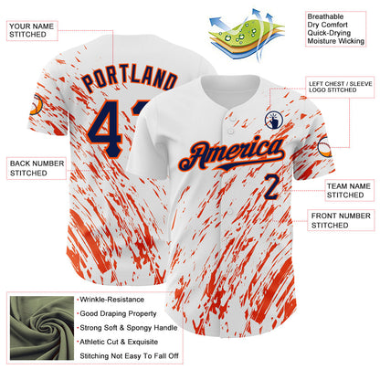 Custom White Navy-Orange 3D Pattern Design Abstract Splash Authentic Baseball Jersey - Sky-Custom