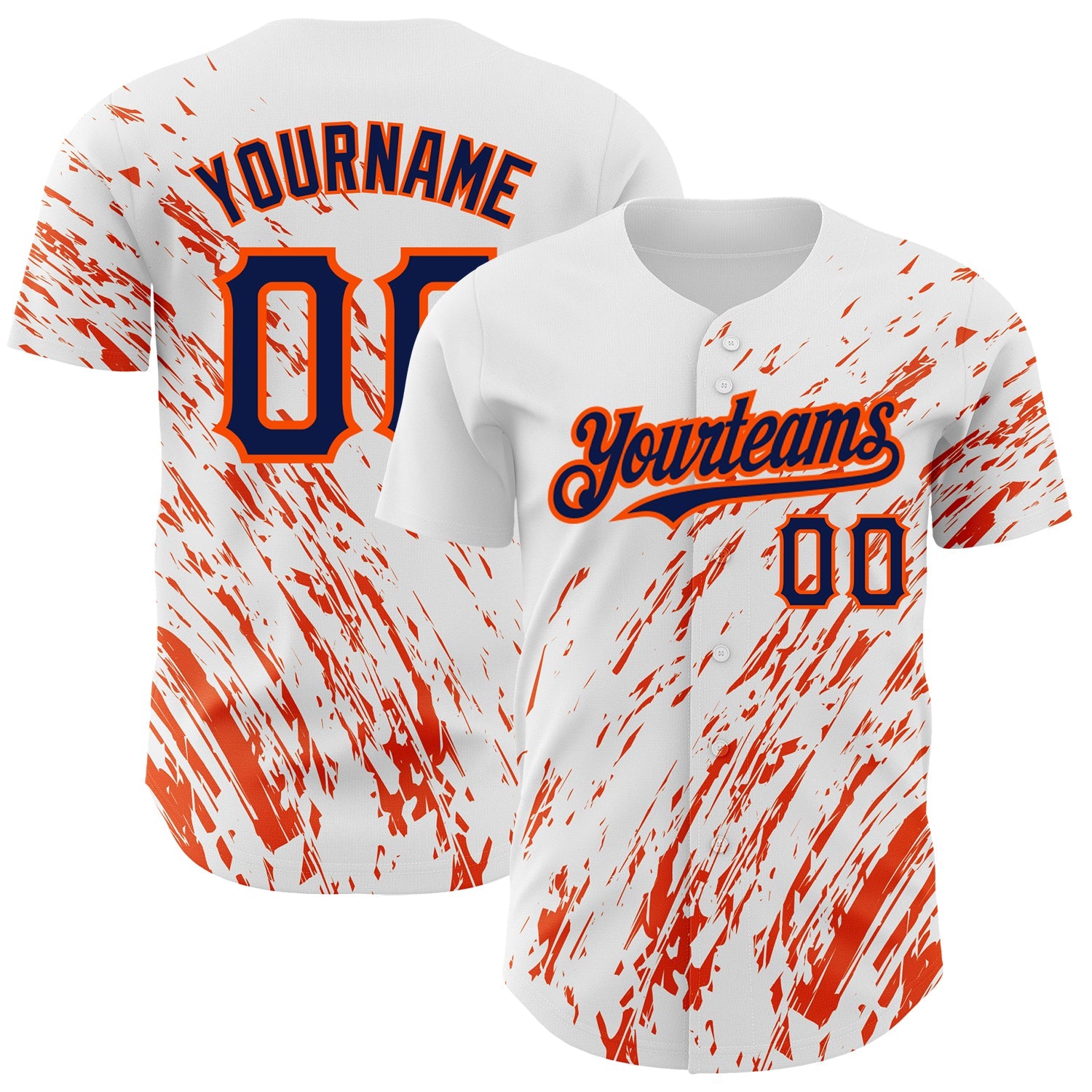 Custom White Navy-Orange 3D Pattern Design Abstract Splash Authentic Baseball Jersey - Sky-Custom