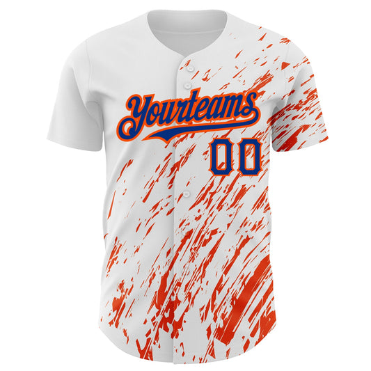 Custom White Royal-Orange 3D Pattern Design Abstract Splash Authentic Baseball Jersey - Sky-Custom