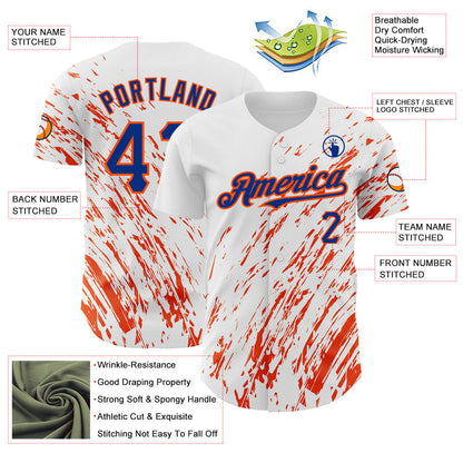 Custom White Royal-Orange 3D Pattern Design Abstract Splash Authentic Baseball Jersey - Sky-Custom