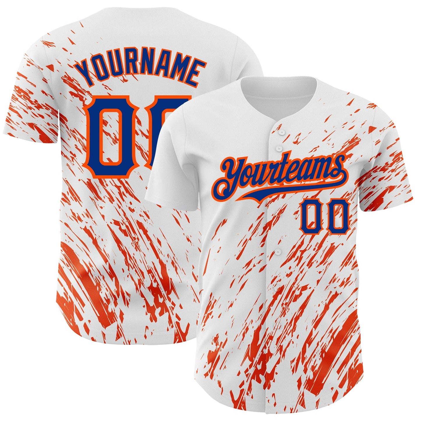 Custom White Royal-Orange 3D Pattern Design Abstract Splash Authentic Baseball Jersey - Sky-Custom