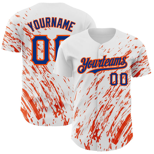 Custom White Royal-Orange 3D Pattern Design Abstract Splash Authentic Baseball Jersey - Sky-Custom