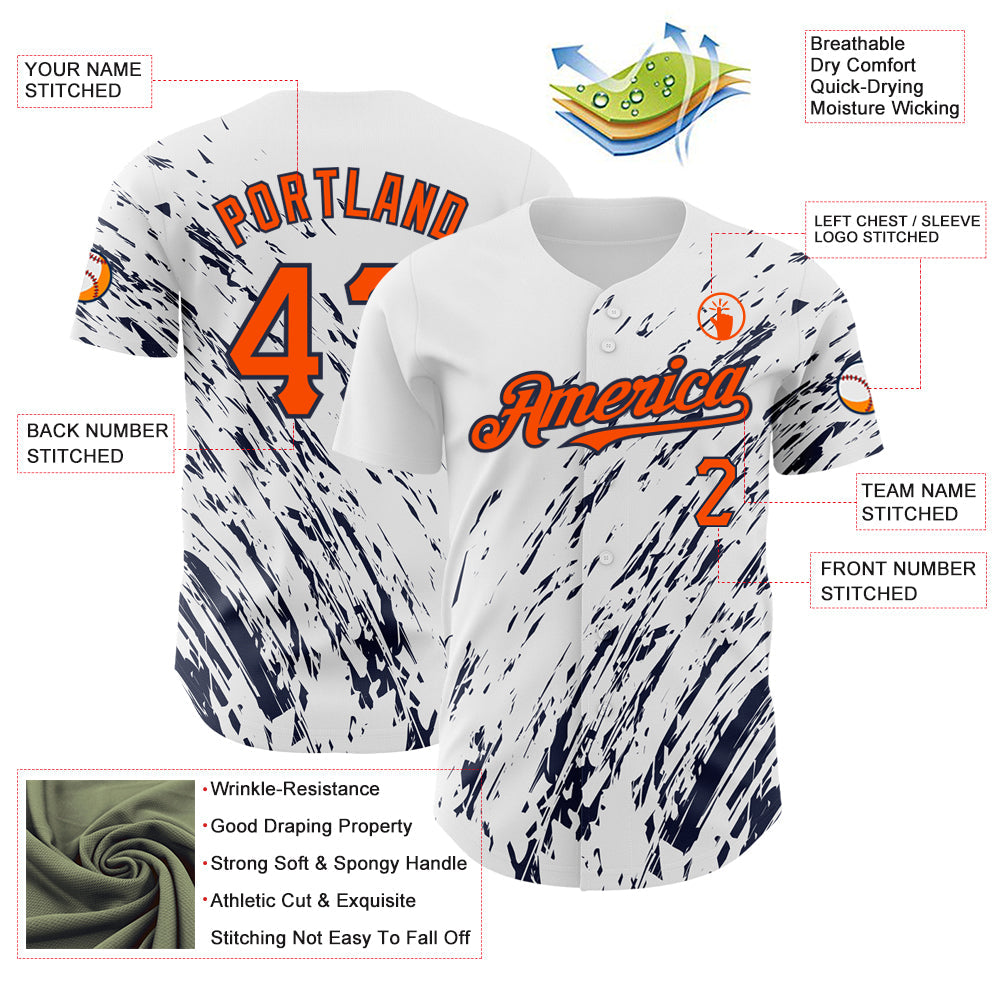 Custom White Orange-Navy 3D Pattern Design Abstract Splash Authentic Baseball Jersey - Sky-Custom
