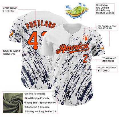 Custom White Orange-Navy 3D Pattern Design Abstract Splash Authentic Baseball Jersey - Sky-Custom