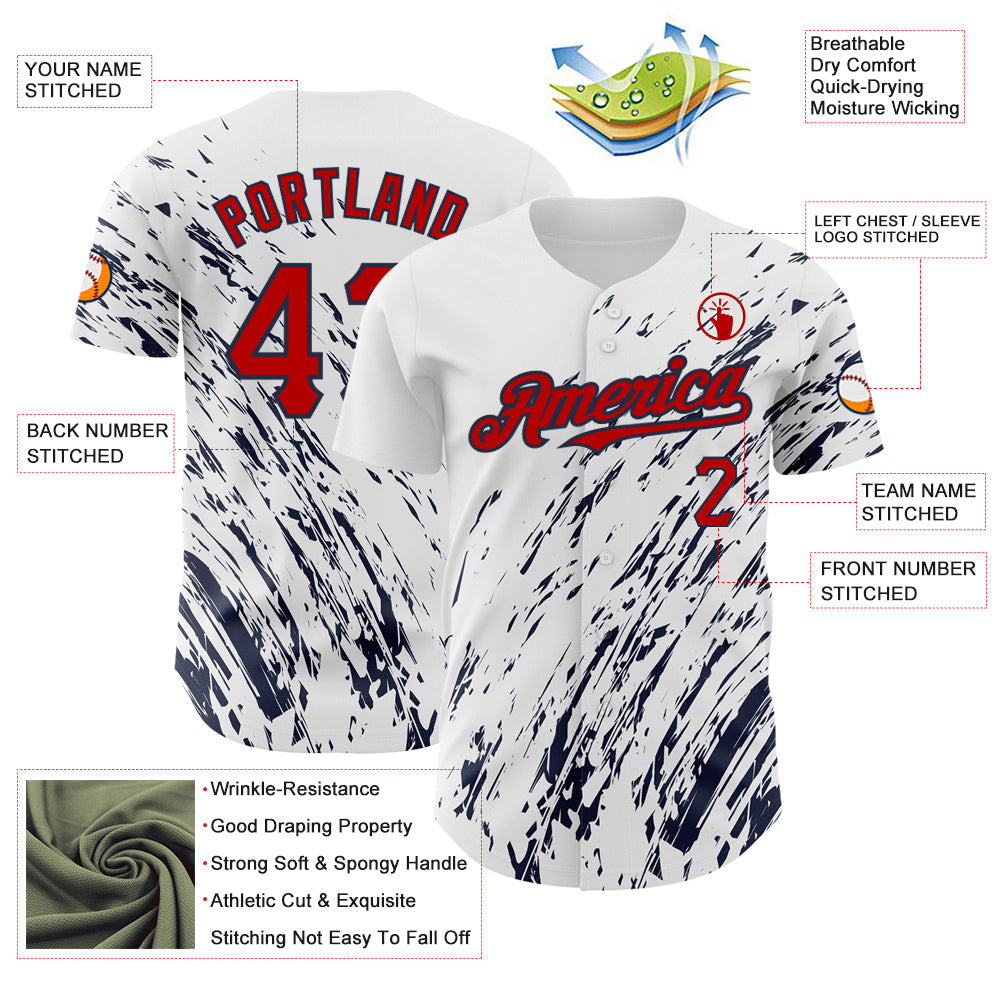 Custom White Red-Navy 3D Pattern Design Abstract Splash Authentic Baseball Jersey - Sky-Custom