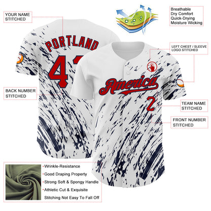 Custom White Red-Navy 3D Pattern Design Abstract Splash Authentic Baseball Jersey - Sky-Custom