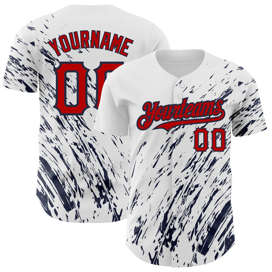 Custom White Red-Navy 3D Pattern Design Abstract Splash Authentic Baseball Jersey - Sky-Custom