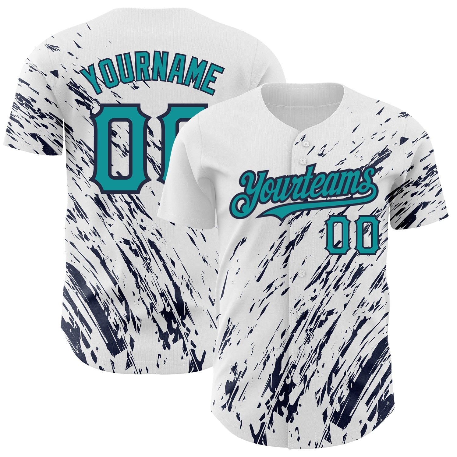 Custom White Teal-Navy 3D Pattern Design Abstract Splash Authentic Baseball Jersey - Sky-Custom