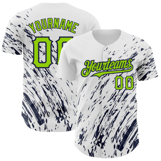 Custom White Neon Green-Navy 3D Pattern Design Abstract Splash Authentic Baseball Jersey - Sky-Custom