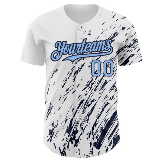 Custom White Light Blue-Navy 3D Pattern Design Abstract Splash Authentic Baseball Jersey - Sky-Custom