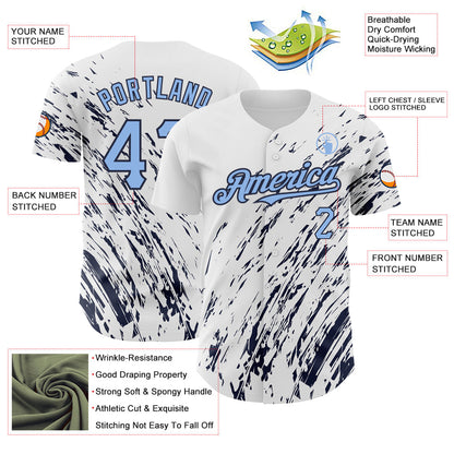 Custom White Light Blue-Navy 3D Pattern Design Abstract Splash Authentic Baseball Jersey - Sky-Custom