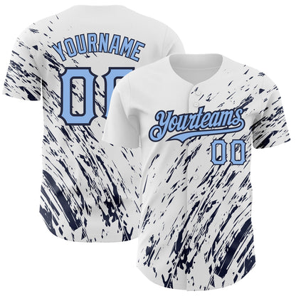 Custom White Light Blue-Navy 3D Pattern Design Abstract Splash Authentic Baseball Jersey - Sky-Custom