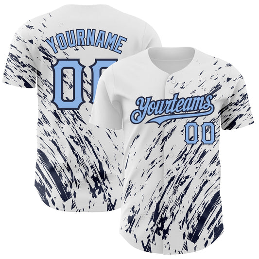 Custom White Light Blue-Navy 3D Pattern Design Abstract Splash Authentic Baseball Jersey - Sky-Custom