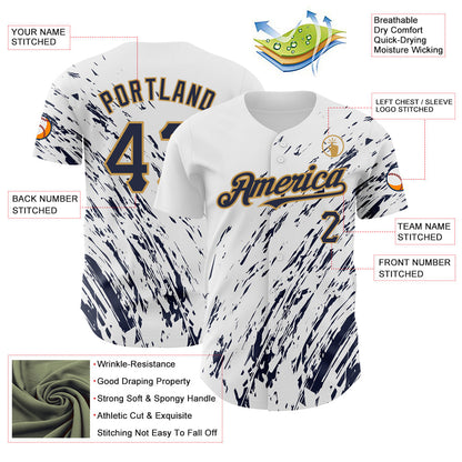 Custom White Navy-Old Gold 3D Pattern Design Abstract Splash Authentic Baseball Jersey - Sky-Custom