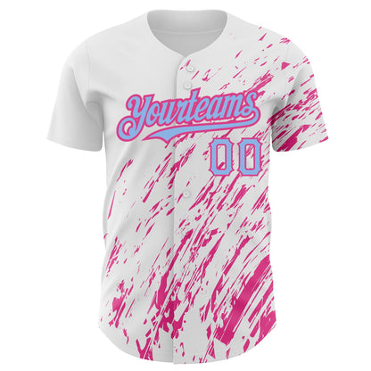 Custom White Light Blue-Pink 3D Pattern Design Abstract Splash Authentic Baseball Jersey - Sky-Custom