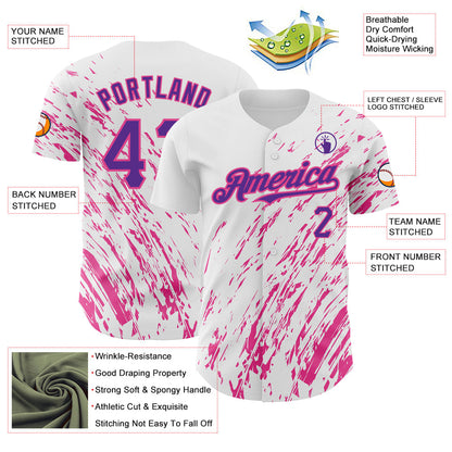 Custom White Purple-Pink 3D Pattern Design Abstract Splash Authentic Baseball Jersey - Sky-Custom