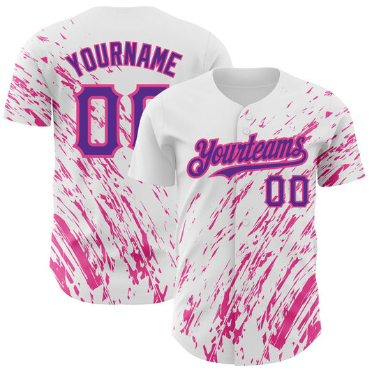 Custom White Purple-Pink 3D Pattern Design Abstract Splash Authentic Baseball Jersey - Sky-Custom