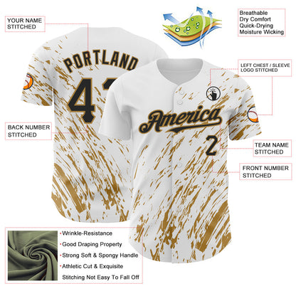 Custom White Black-Old Gold 3D Pattern Design Abstract Splash Authentic Baseball Jersey - Sky-Custom