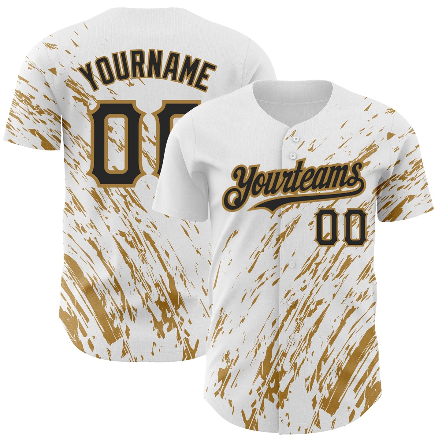 Custom White Black-Old Gold 3D Pattern Design Abstract Splash Authentic Baseball Jersey - Sky-Custom