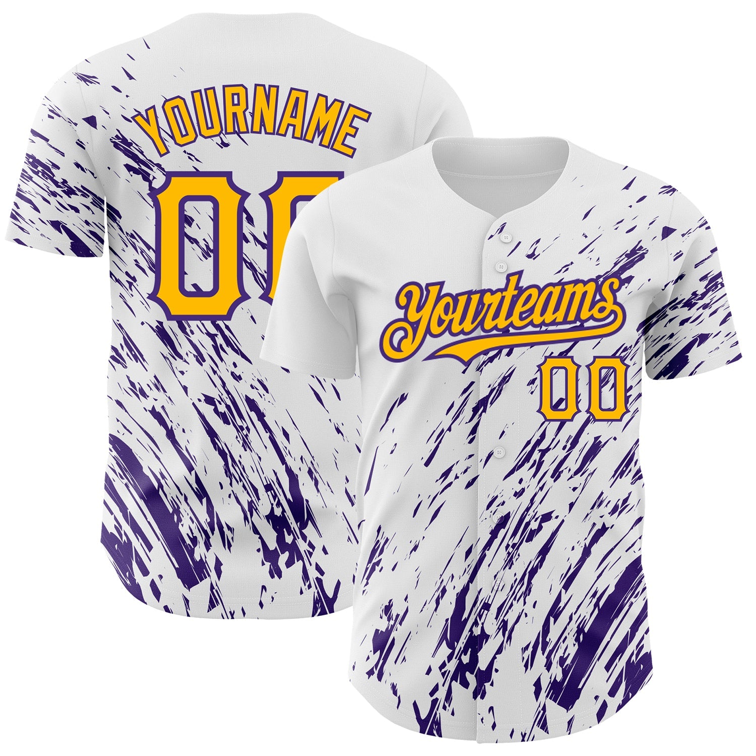 Custom White Gold-Purple 3D Pattern Design Abstract Splash Authentic Baseball Jersey - Sky-Custom