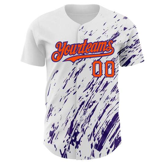 Custom White Orange-Purple 3D Pattern Design Abstract Splash Authentic Baseball Jersey - Sky-Custom