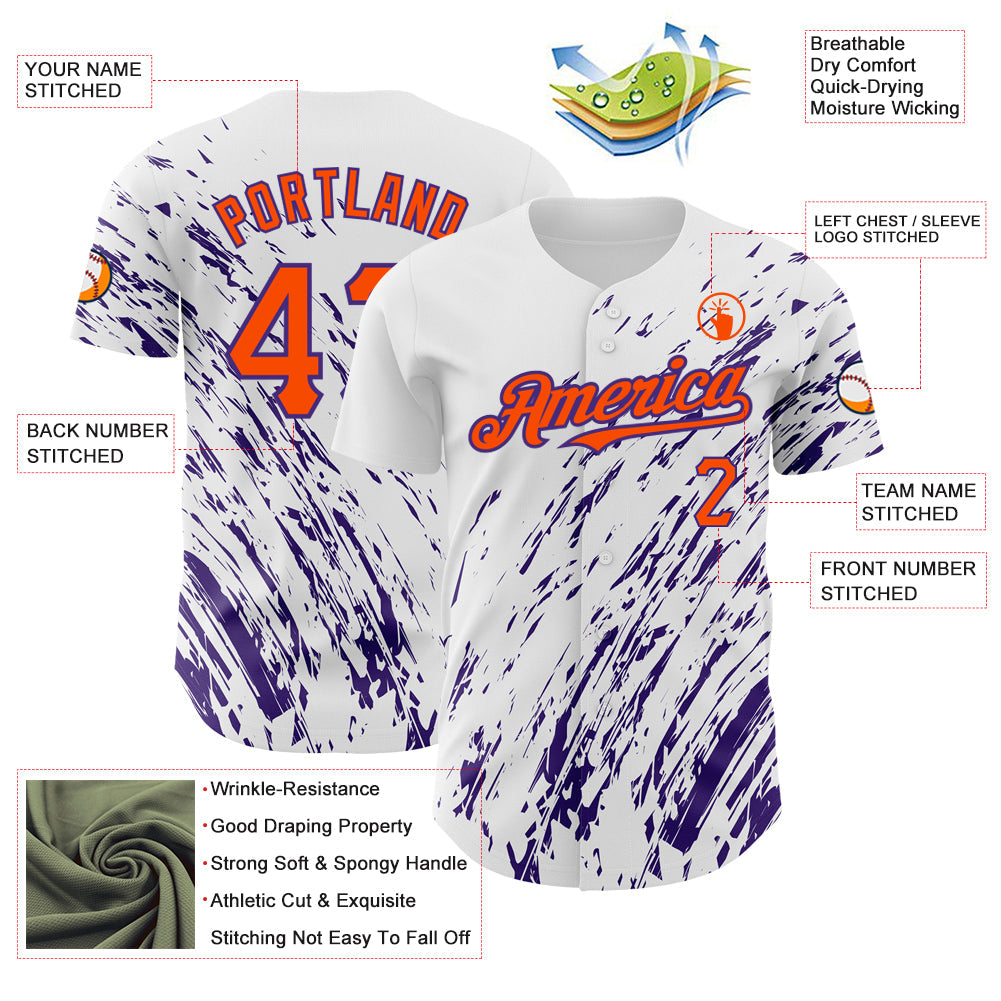 Custom White Orange-Purple 3D Pattern Design Abstract Splash Authentic Baseball Jersey - Sky-Custom