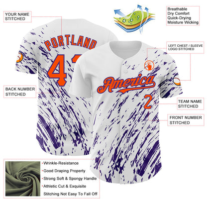 Custom White Orange-Purple 3D Pattern Design Abstract Splash Authentic Baseball Jersey - Sky-Custom