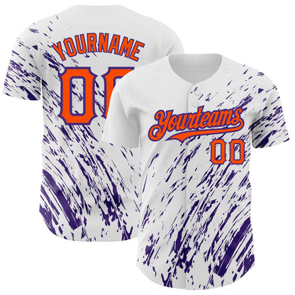 Custom White Orange-Purple 3D Pattern Design Abstract Splash Authentic Baseball Jersey - Sky-Custom