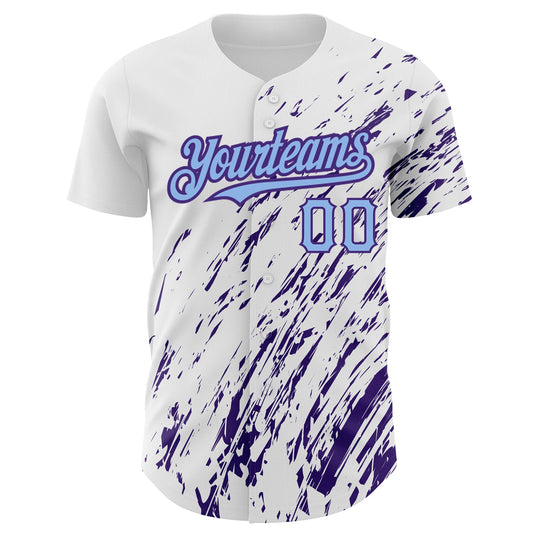 Custom White Light Blue-Purple 3D Pattern Design Abstract Splash Authentic Baseball Jersey - Sky-Custom
