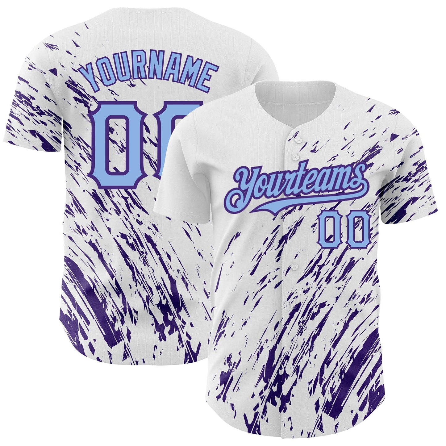 Custom White Light Blue-Purple 3D Pattern Design Abstract Splash Authentic Baseball Jersey - Sky-Custom