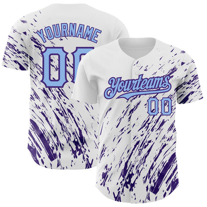 Custom White Light Blue-Purple 3D Pattern Design Abstract Splash Authentic Baseball Jersey - Sky-Custom