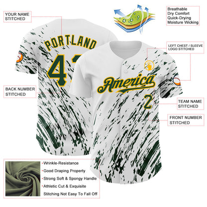 Custom White Green-Gold 3D Pattern Design Abstract Splash Authentic Baseball Jersey - Sky-Custom