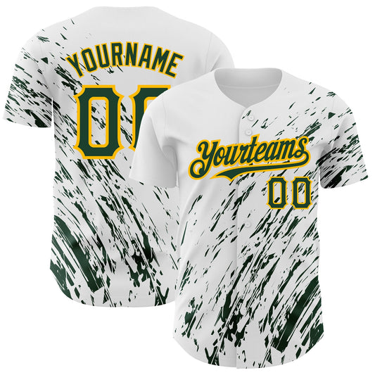 Custom White Green-Gold 3D Pattern Design Abstract Splash Authentic Baseball Jersey - Sky-Custom