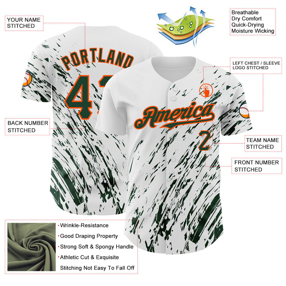 Custom White Green-Orange 3D Pattern Design Abstract Splash Authentic Baseball Jersey - Sky-Custom