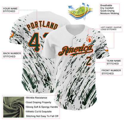 Custom White Green-Orange 3D Pattern Design Abstract Splash Authentic Baseball Jersey - Sky-Custom