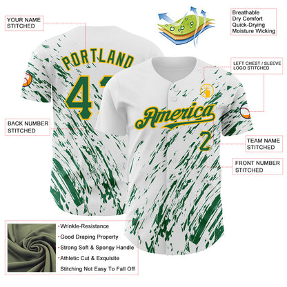 Custom White Kelly Green-Gold 3D Pattern Design Abstract Splash Authentic Baseball Jersey - Sky-Custom