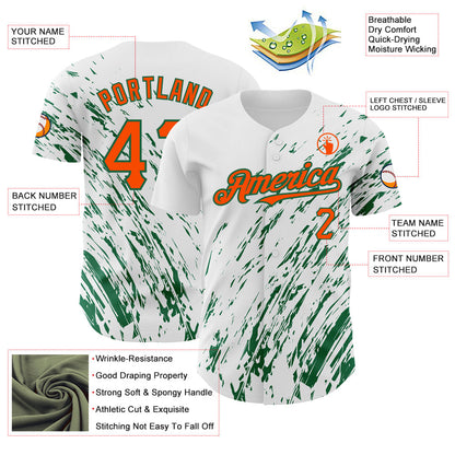 Custom White Orange-Kelly Green 3D Pattern Design Abstract Splash Authentic Baseball Jersey - Sky-Custom