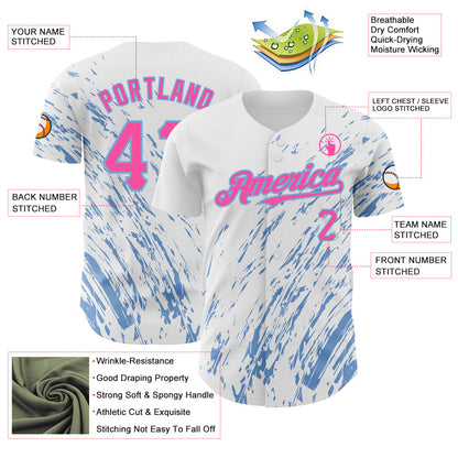 Custom White Pink-Light Blue 3D Pattern Design Abstract Splash Authentic Baseball Jersey - Sky-Custom