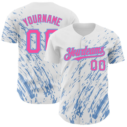 Custom White Pink-Light Blue 3D Pattern Design Abstract Splash Authentic Baseball Jersey - Sky-Custom