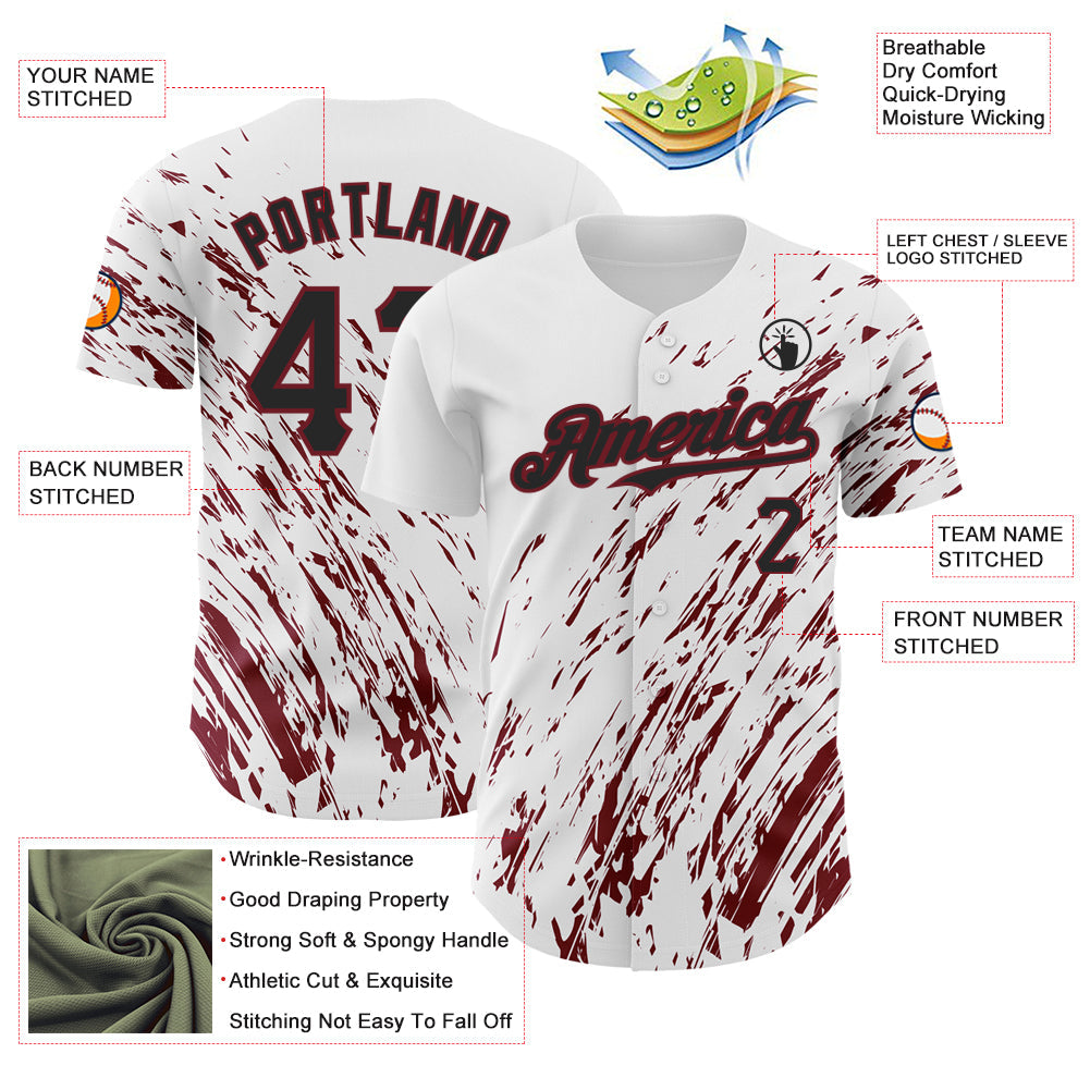 Custom White Black-Crimson 3D Pattern Design Abstract Splash Authentic Baseball Jersey - Sky-Custom