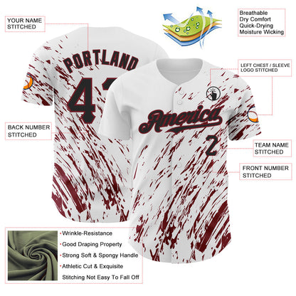 Custom White Black-Crimson 3D Pattern Design Abstract Splash Authentic Baseball Jersey - Sky-Custom