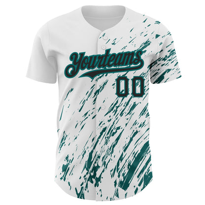 Custom White Black-Teal 3D Pattern Design Abstract Splash Authentic Baseball Jersey - Sky-Custom