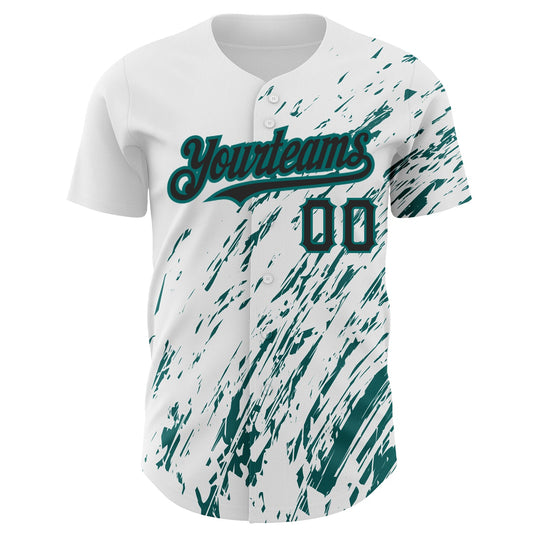 Custom White Black-Teal 3D Pattern Design Abstract Splash Authentic Baseball Jersey - Sky-Custom