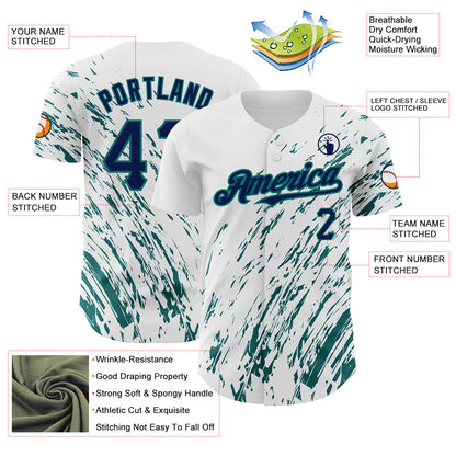 Custom White Navy-Teal 3D Pattern Design Abstract Splash Authentic Baseball Jersey - Sky-Custom
