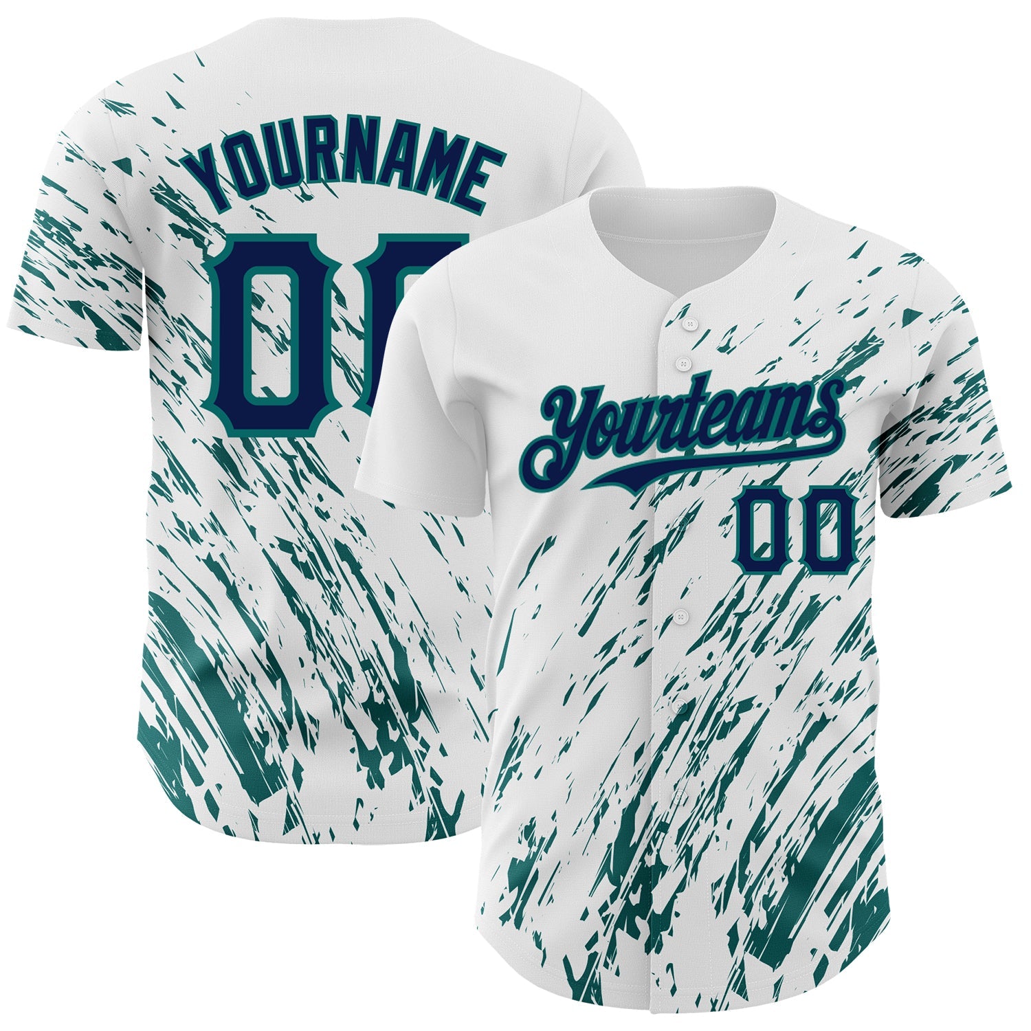 Custom White Navy-Teal 3D Pattern Design Abstract Splash Authentic Baseball Jersey - Sky-Custom